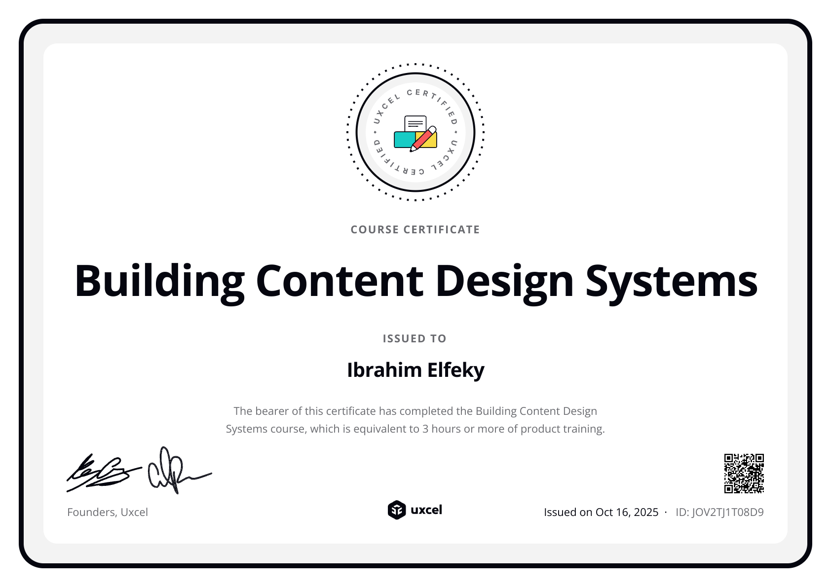 Ibrahim Elfeky's certificate